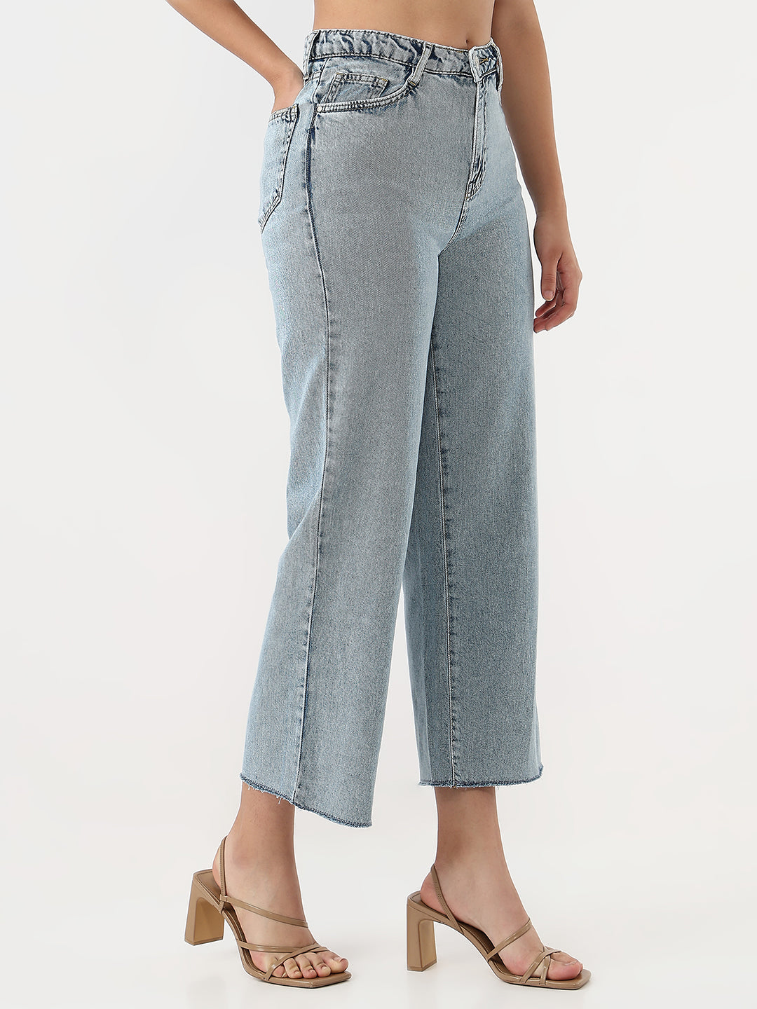 Women Blue High-Rise Wide Leg Jeans