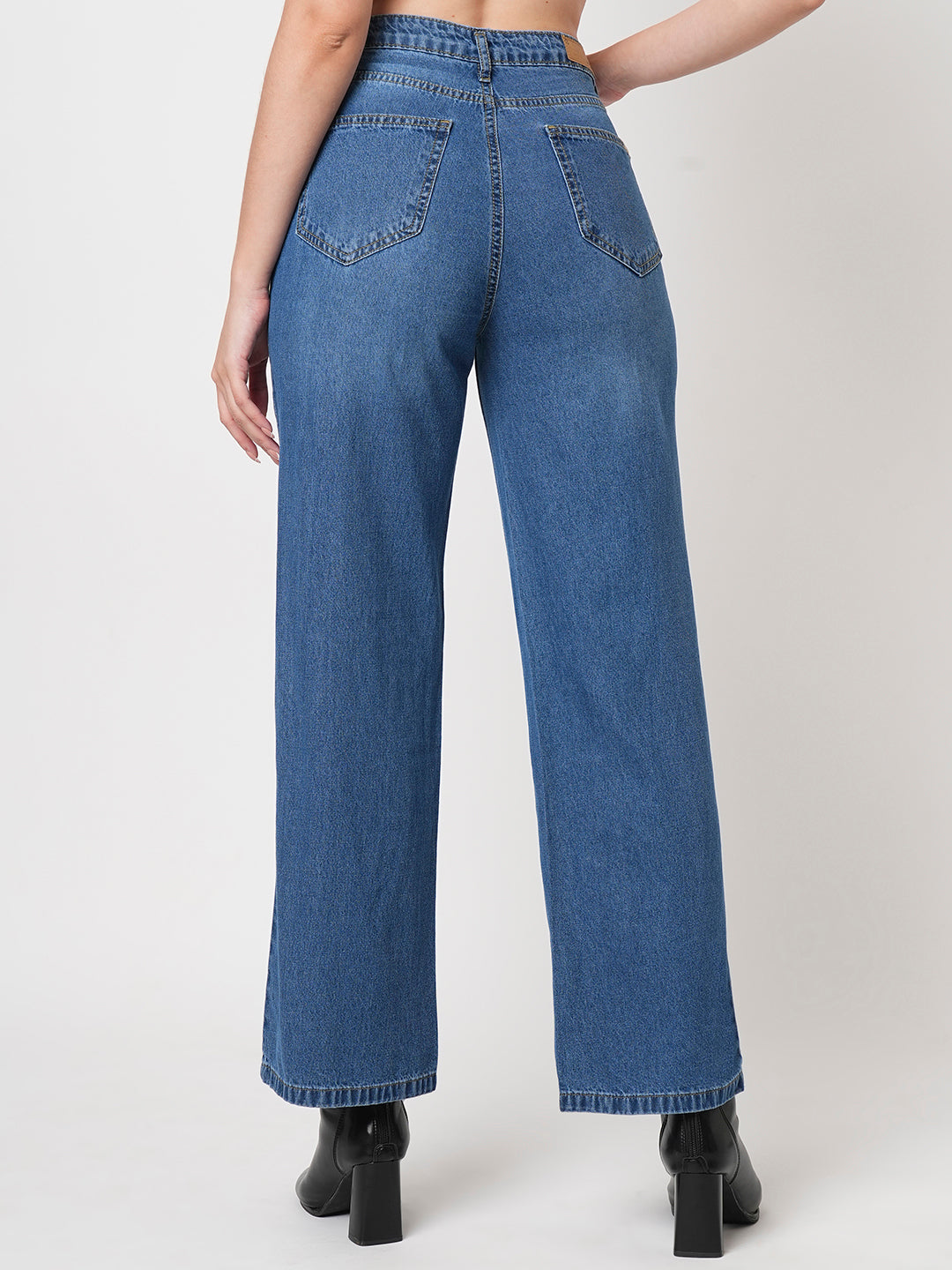 Women Dark Blue High-Rise Wide Leg Jeans