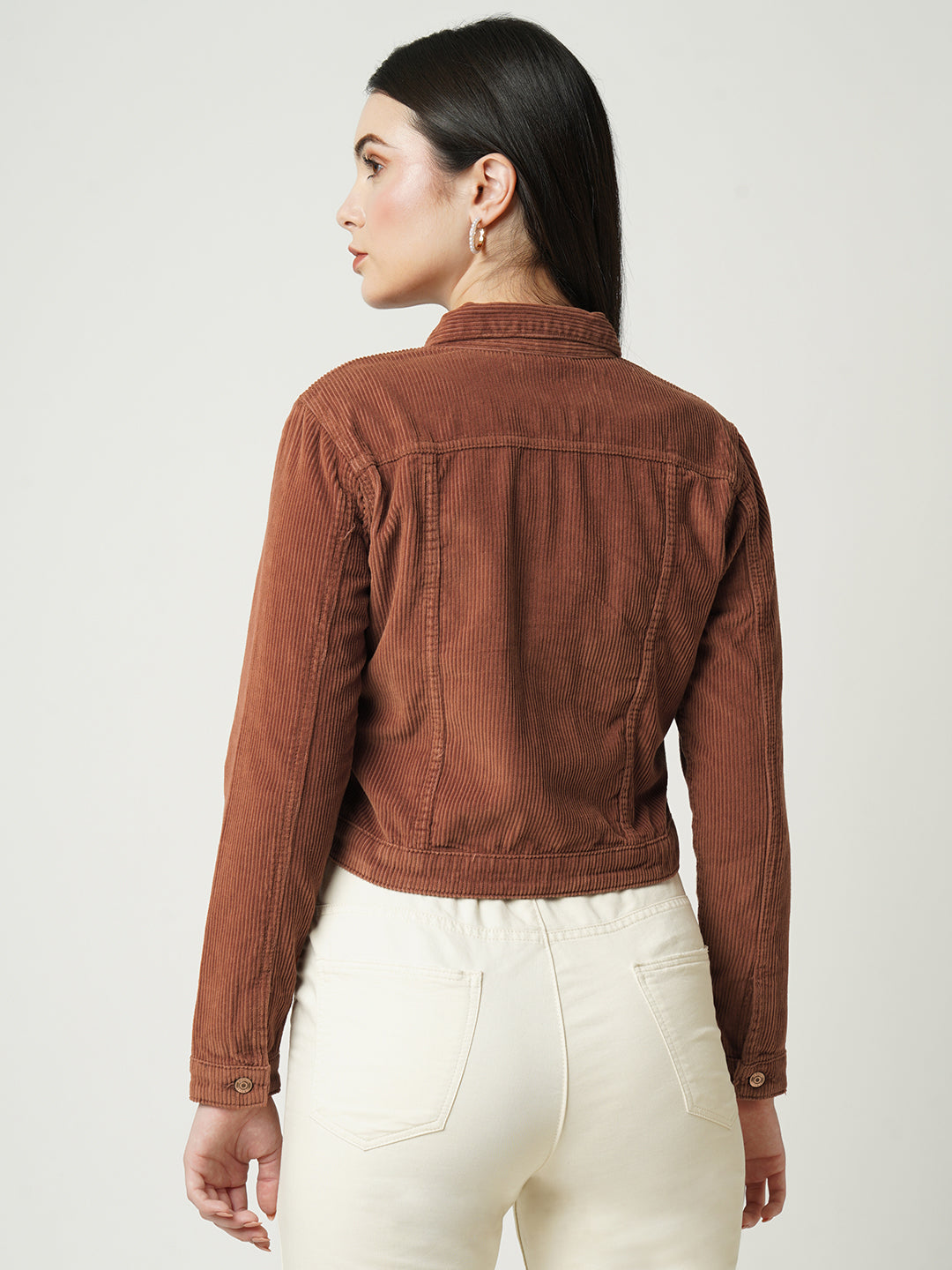 Women Ribbed Slim Fit With Flap Pockets Jacket