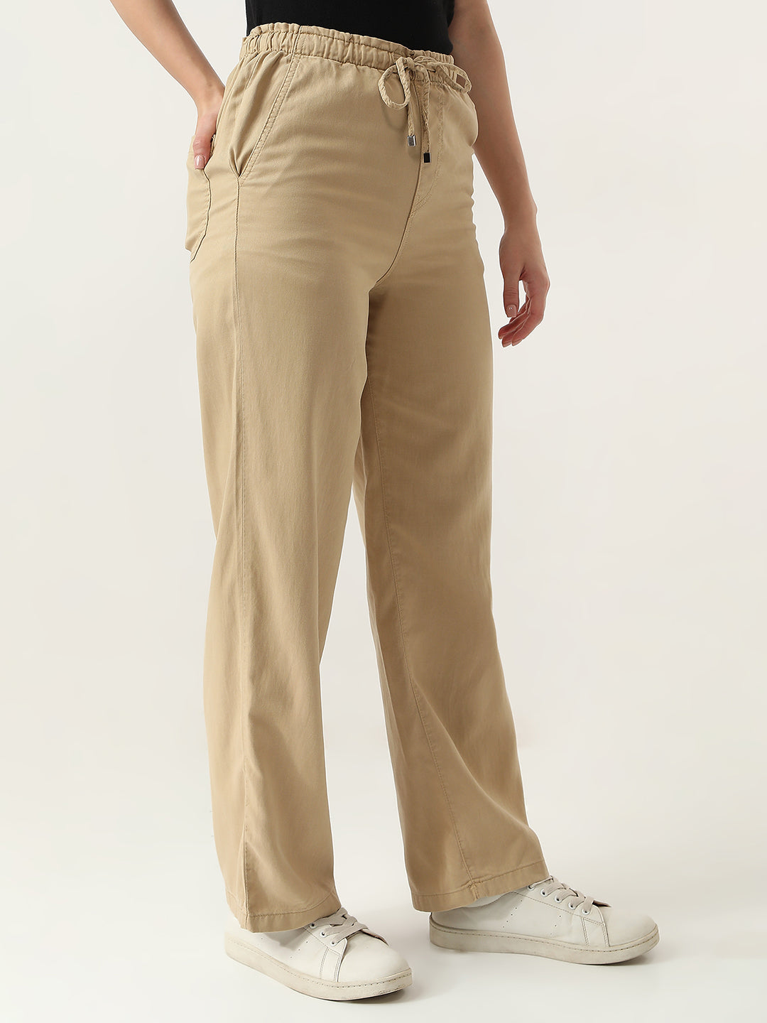 Women Beige Loose Straight Fit Trouser