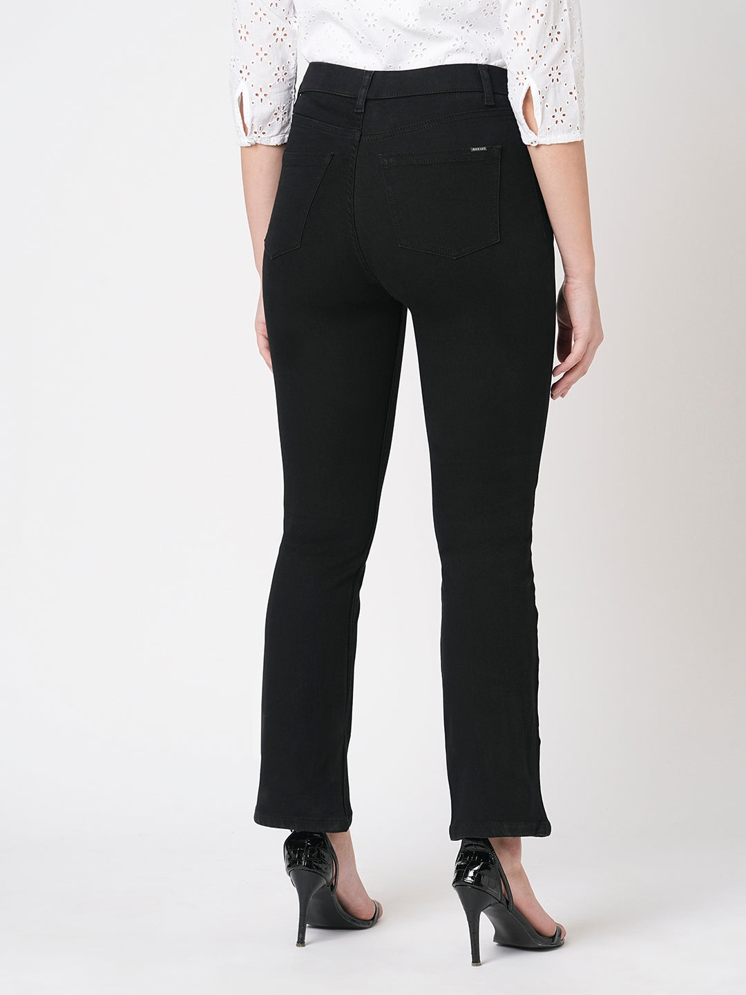Women Black High-Rise Mini Flare Jeggings