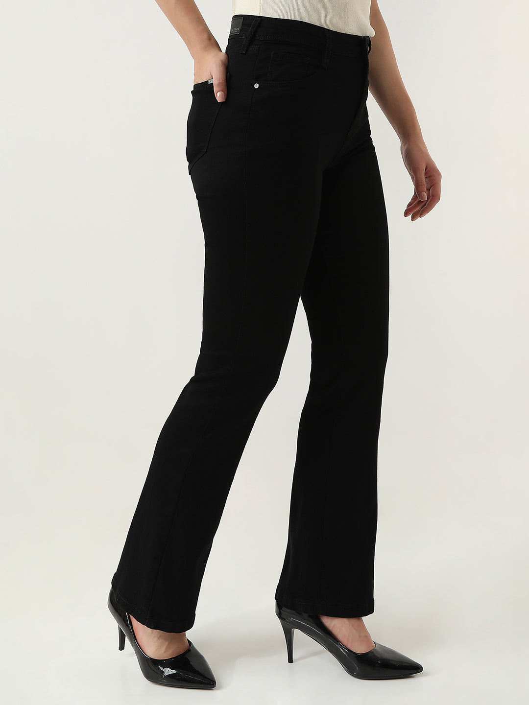 Women Black High-Rise Mini Flare Jeans