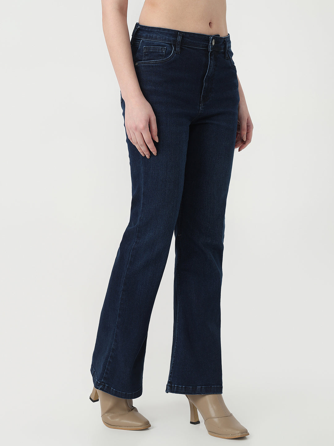 Women Dark Blue High-Rise Flare Jeans