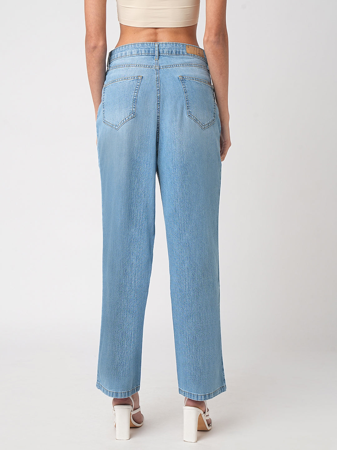 Women Blue High-Rise Loose Straight Jeans