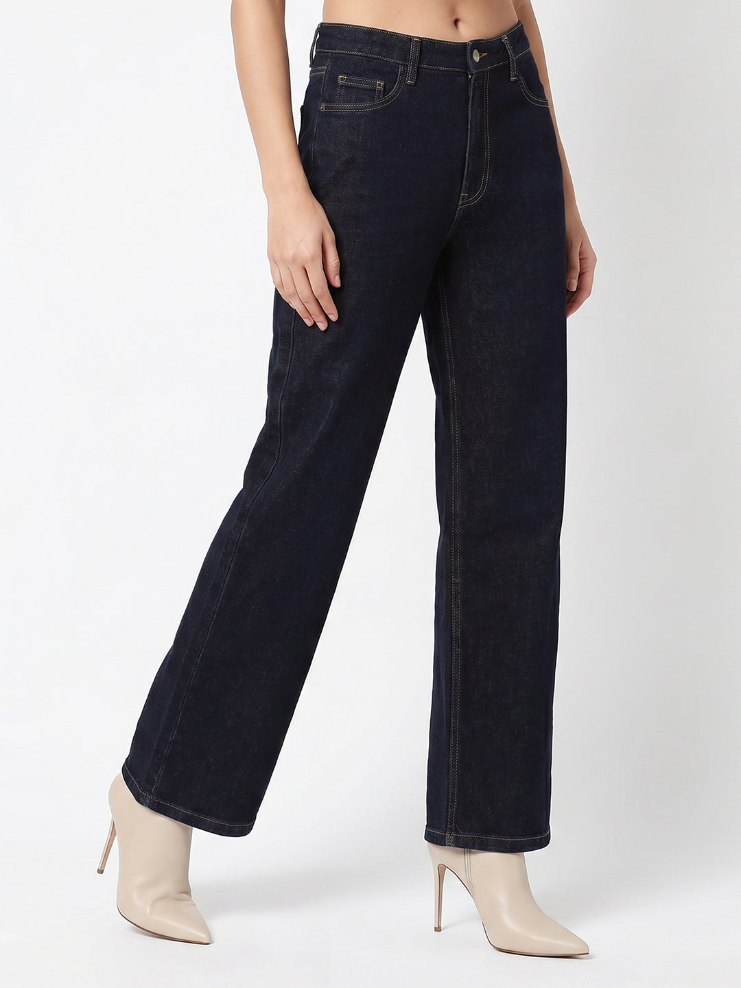 Women Blue High-Rise Ribcage Wide Leg Jeans