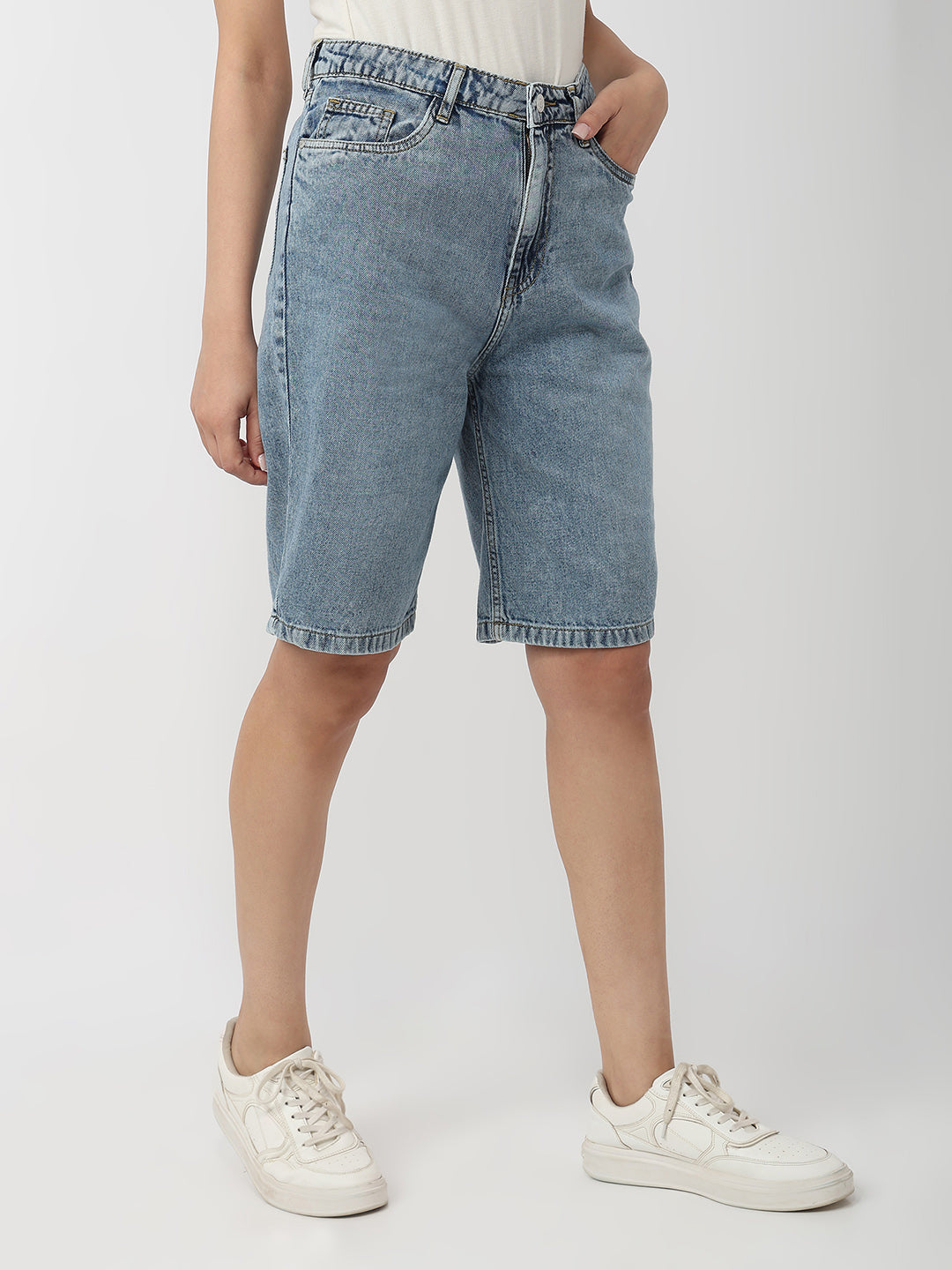 Women Blue High-Rise Baggy Shorts