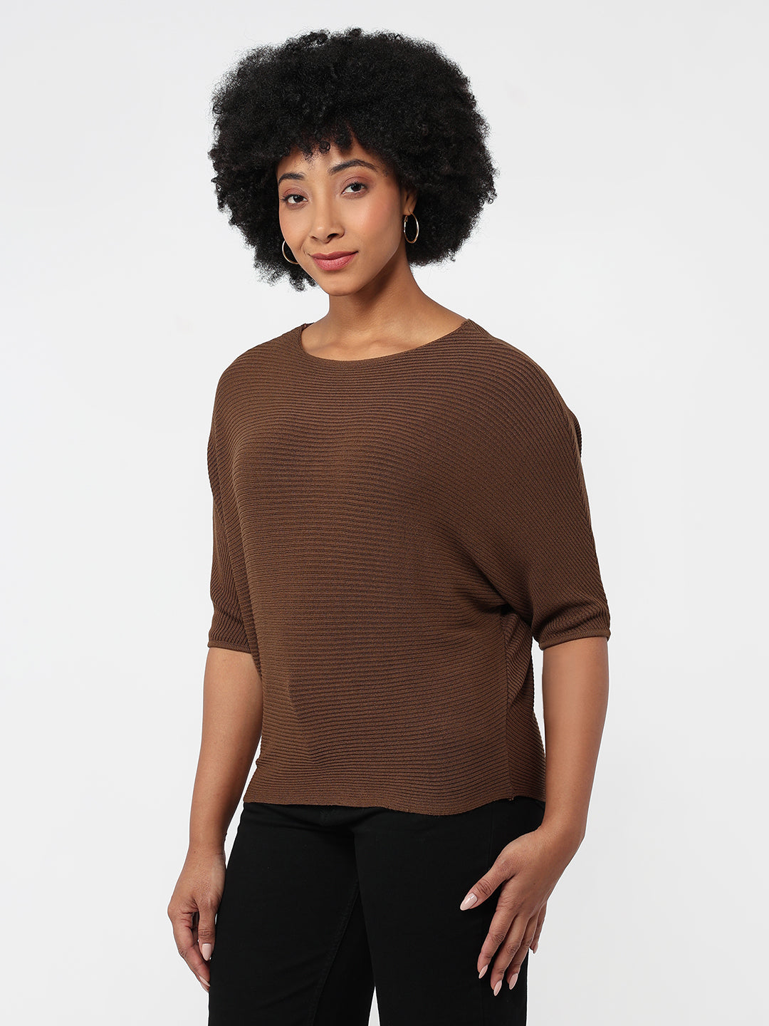 Women Sepia Slim Fit Batsleeve Top