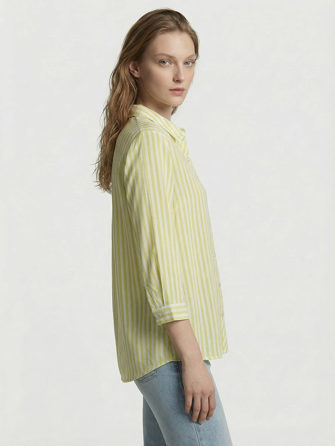Women Yellow/White Striped Shirt