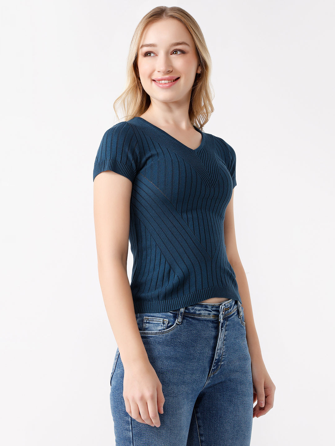 Women Ribbed Flat Knit Top