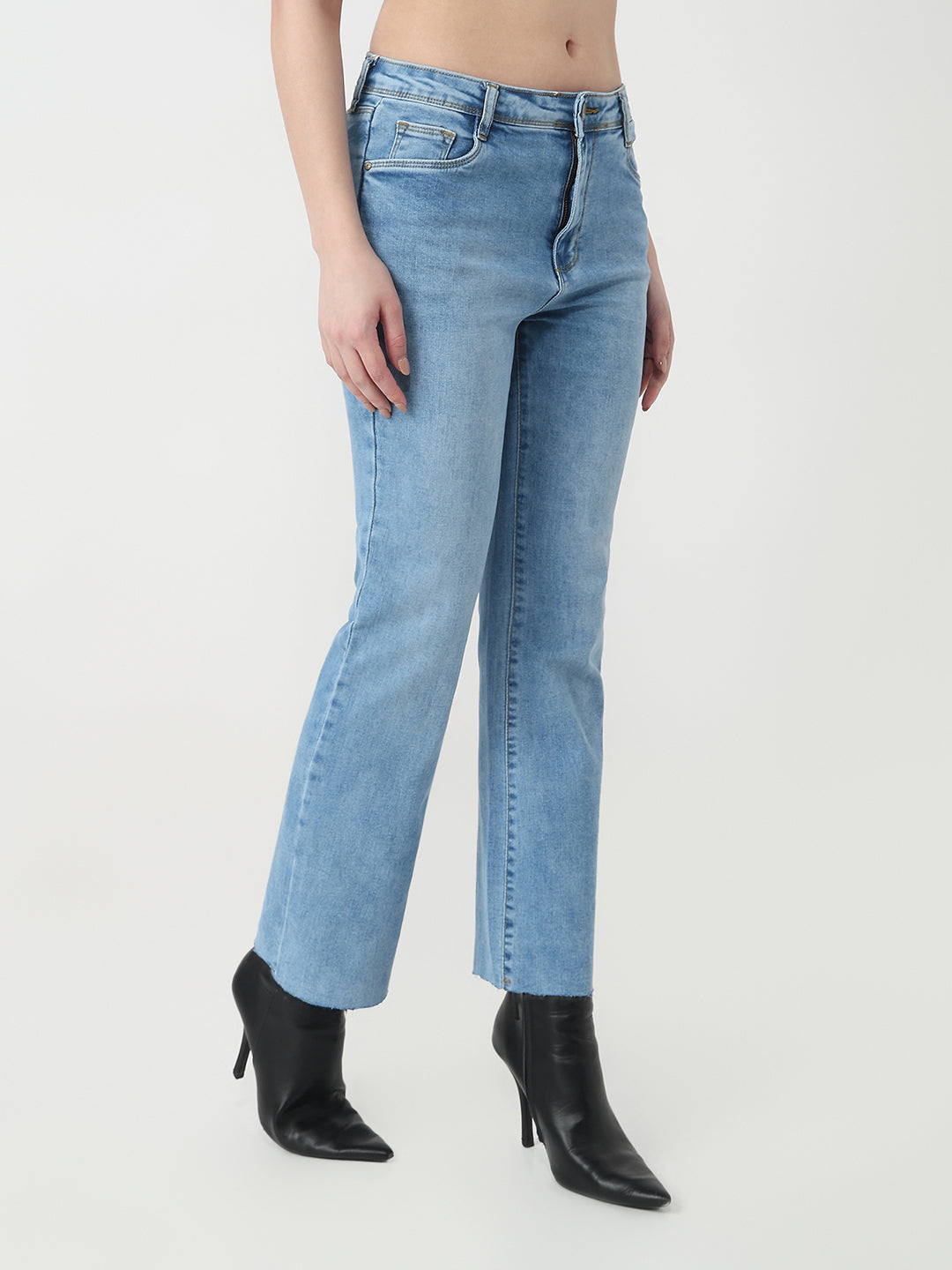 Women Blue Crop Flare Jeans