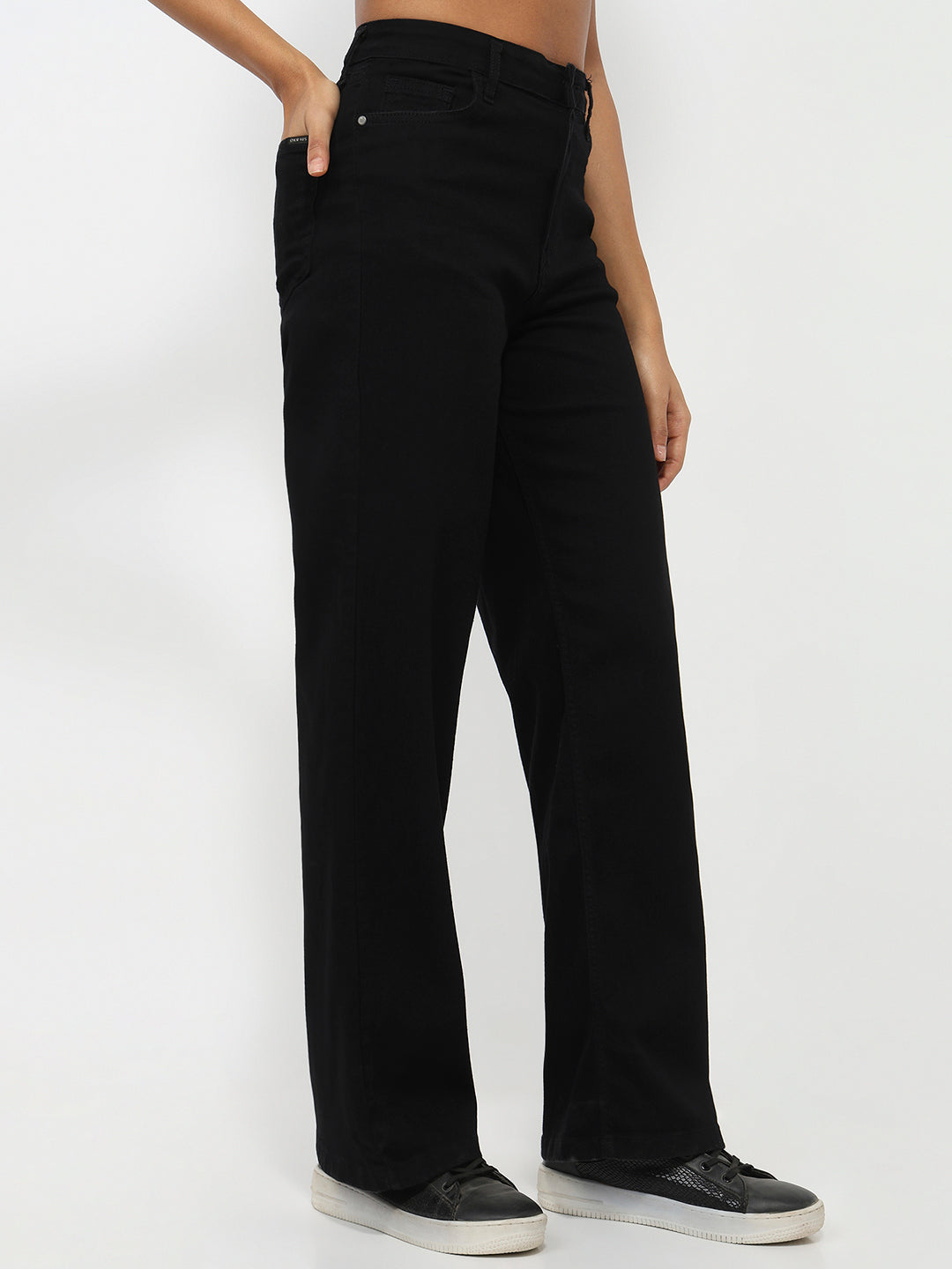 Women Black High-Rise Straight Fit Jeans