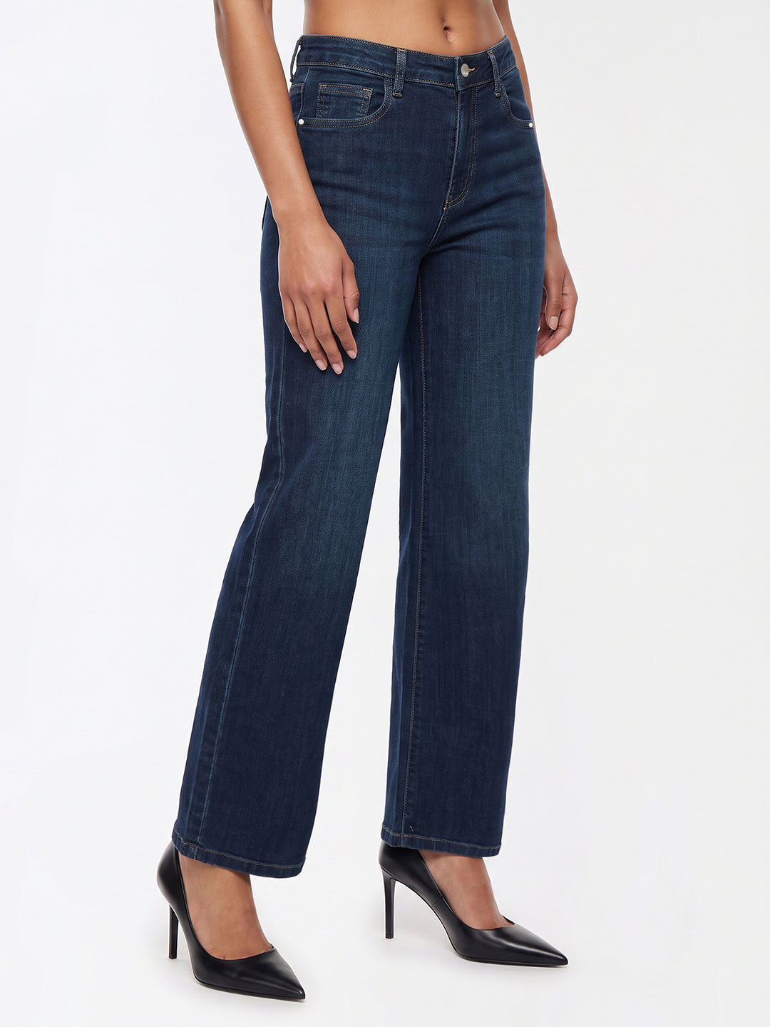 Dark Blue High-Rise Straight Fit Jeans