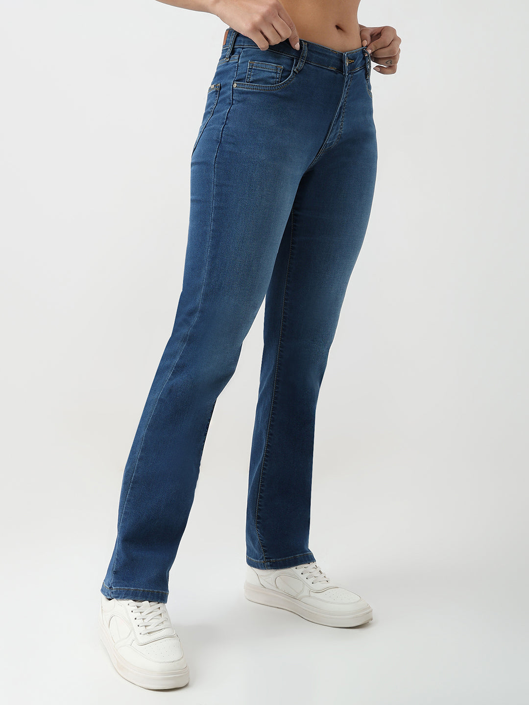 Women Blue High-Rise Slim Straight Jeans