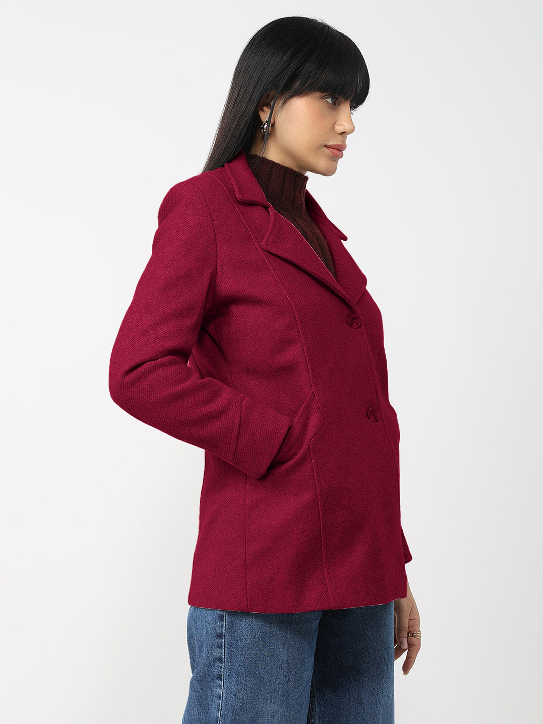 Women Red Slim Fit Coat