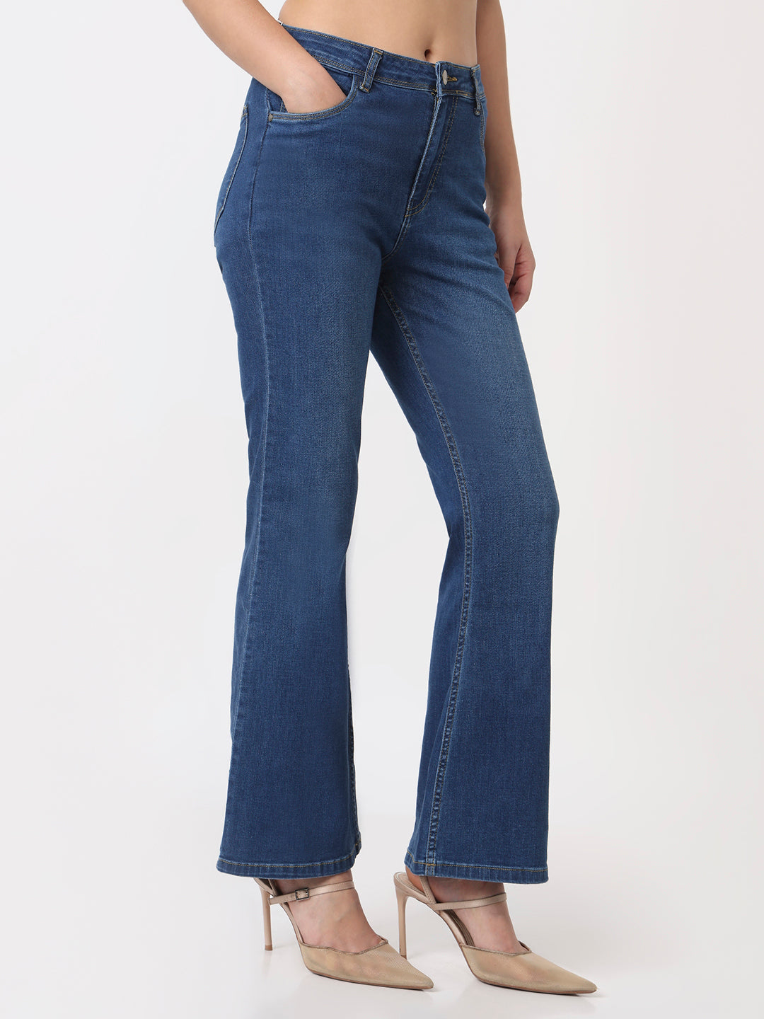 Blue High-Rise Flare Jeans