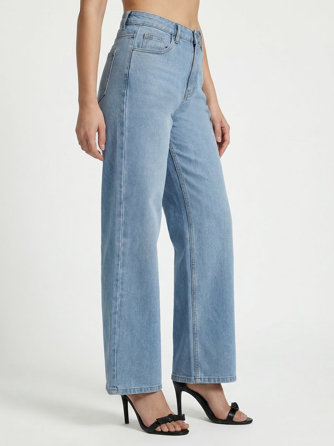 Women Light Blue High-Rise Wide Leg Shimmer Jeans
