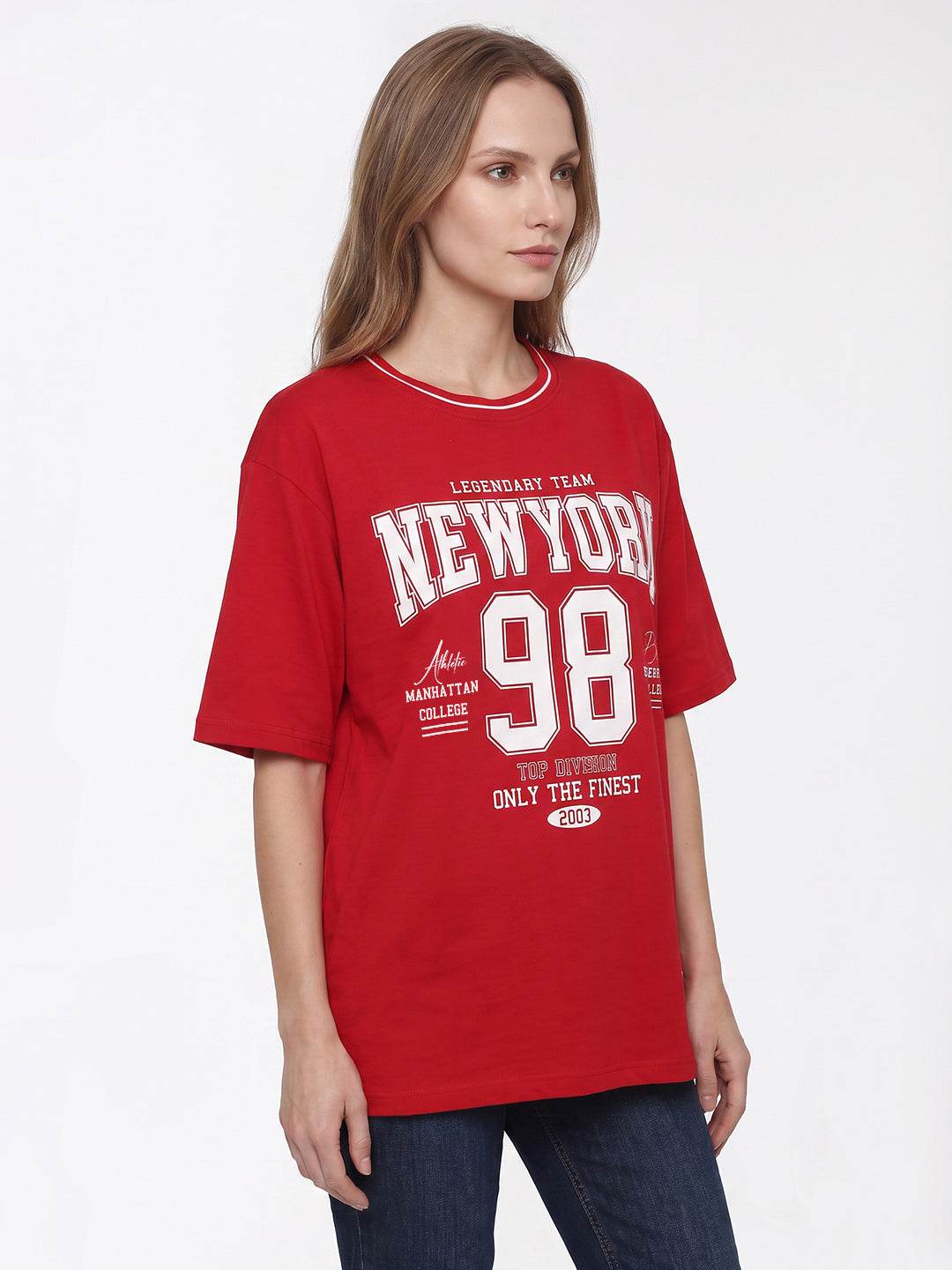 Women Red Oversized T-Shirt