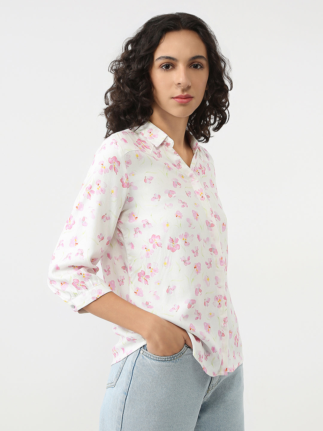 Women Pink Floral Print Shirt