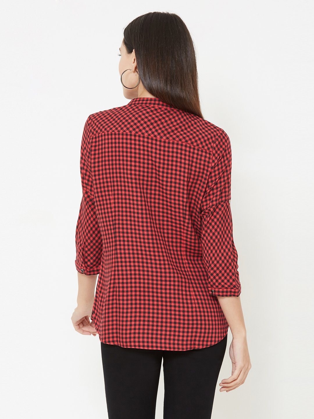 Women Red/Black Checks Top