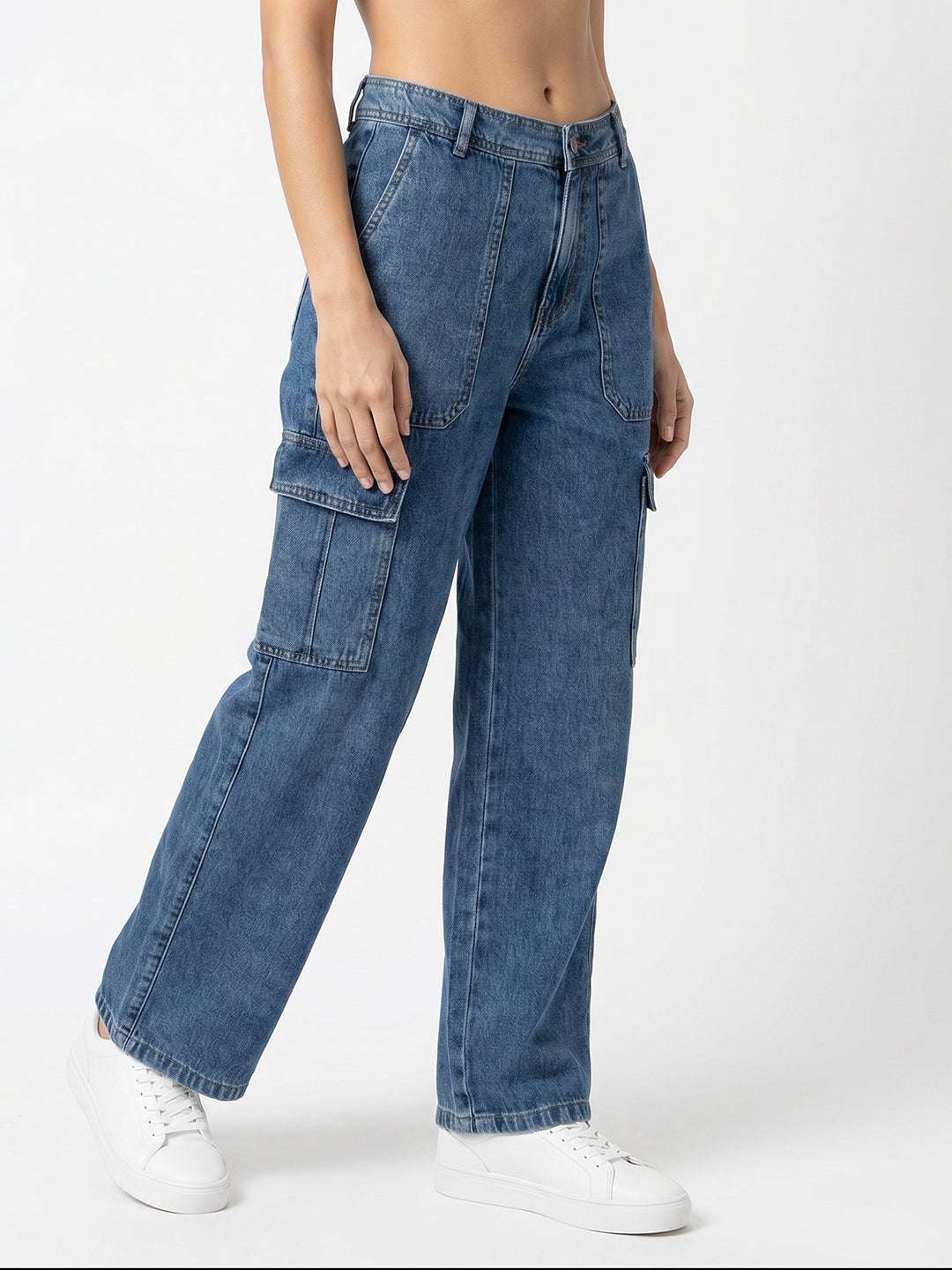 Women Blue Mid-Rise Cargo