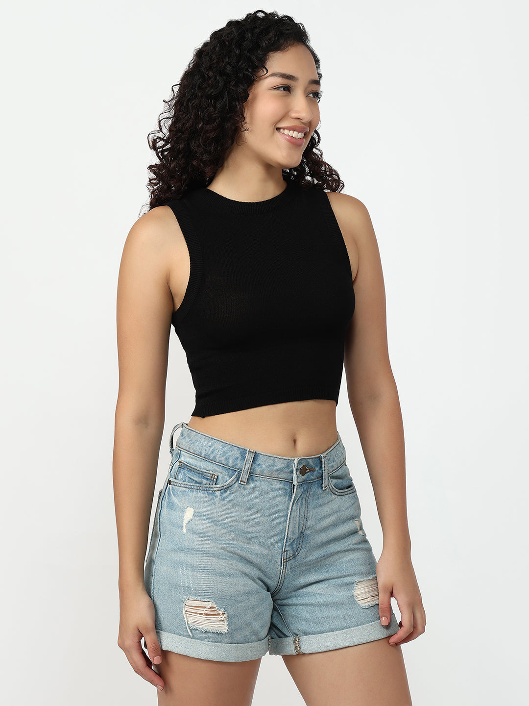 Women Black Slim Fit Tank Top