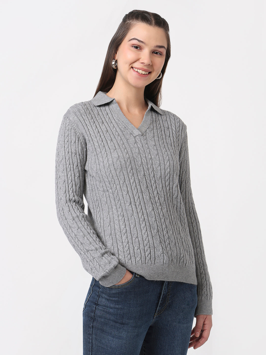 Women Grey Slim Fit Sweater