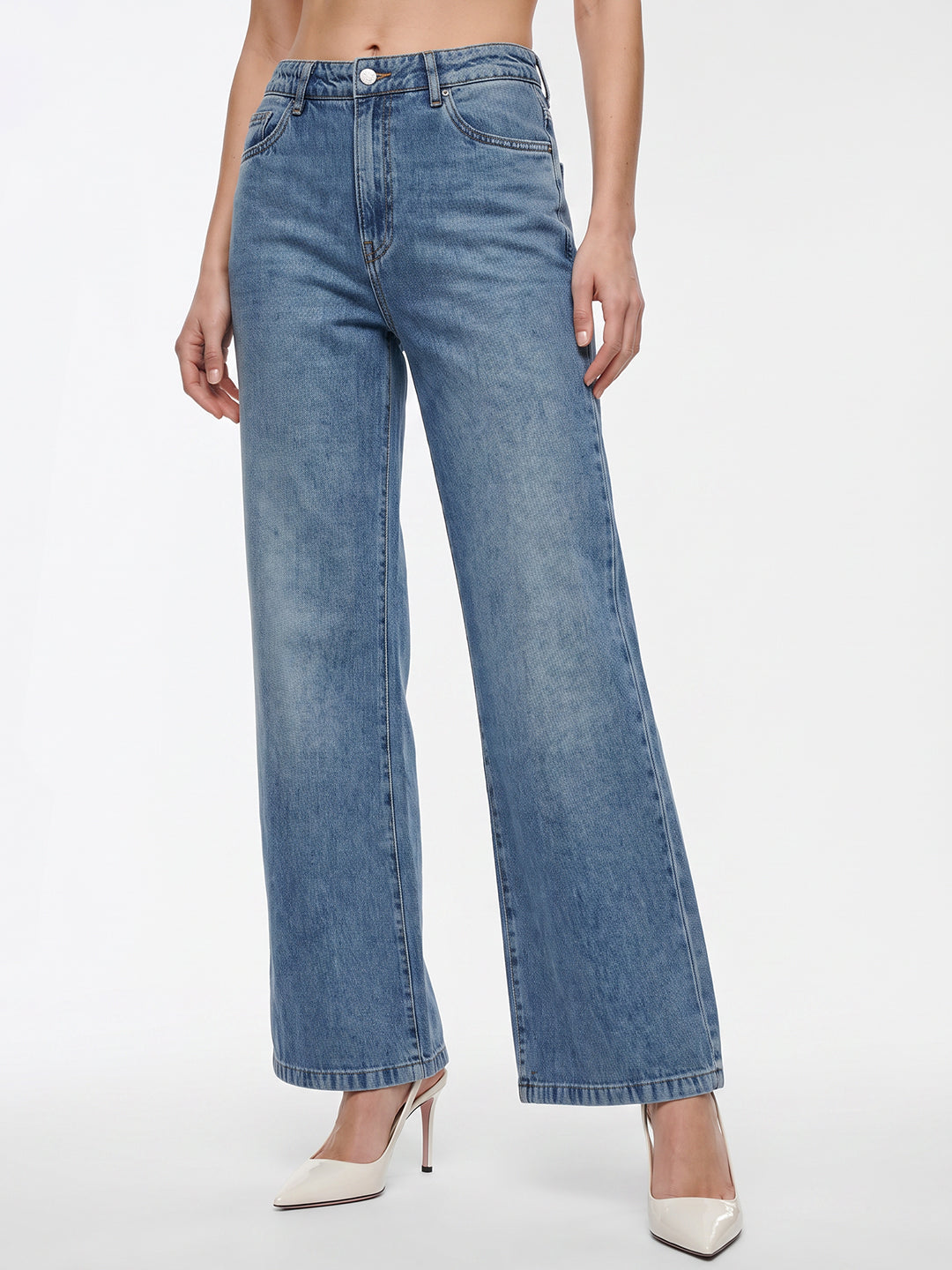Women Blue High-Rise Super Wide Leg Jeans