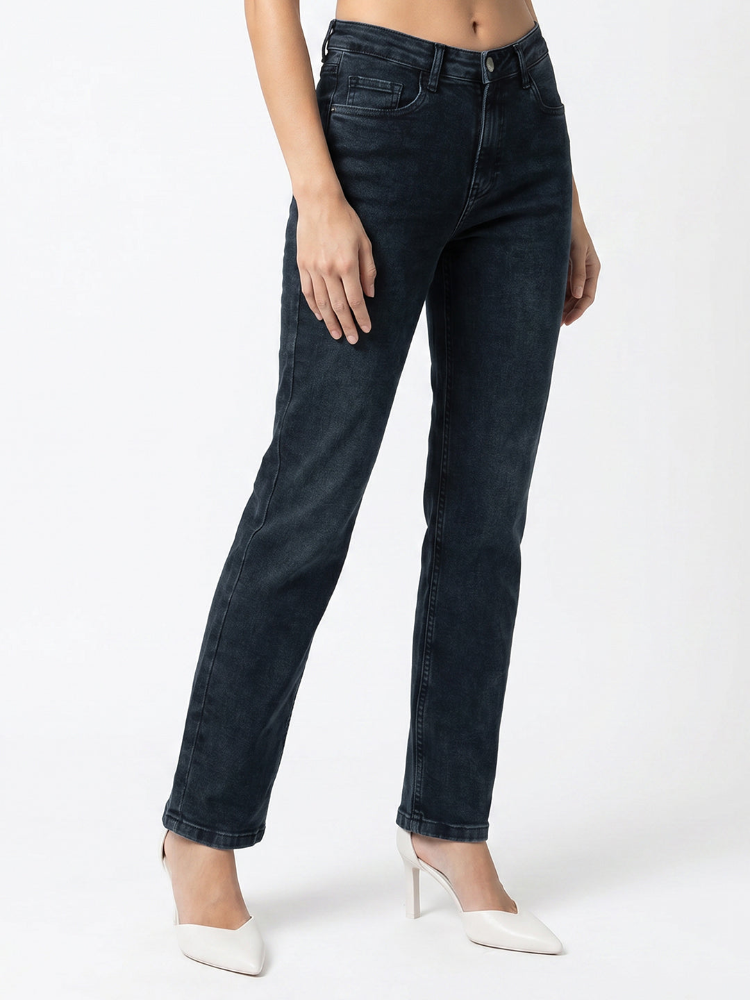 Women Slate Blue High-Rise Slim Straight Fit Jeans