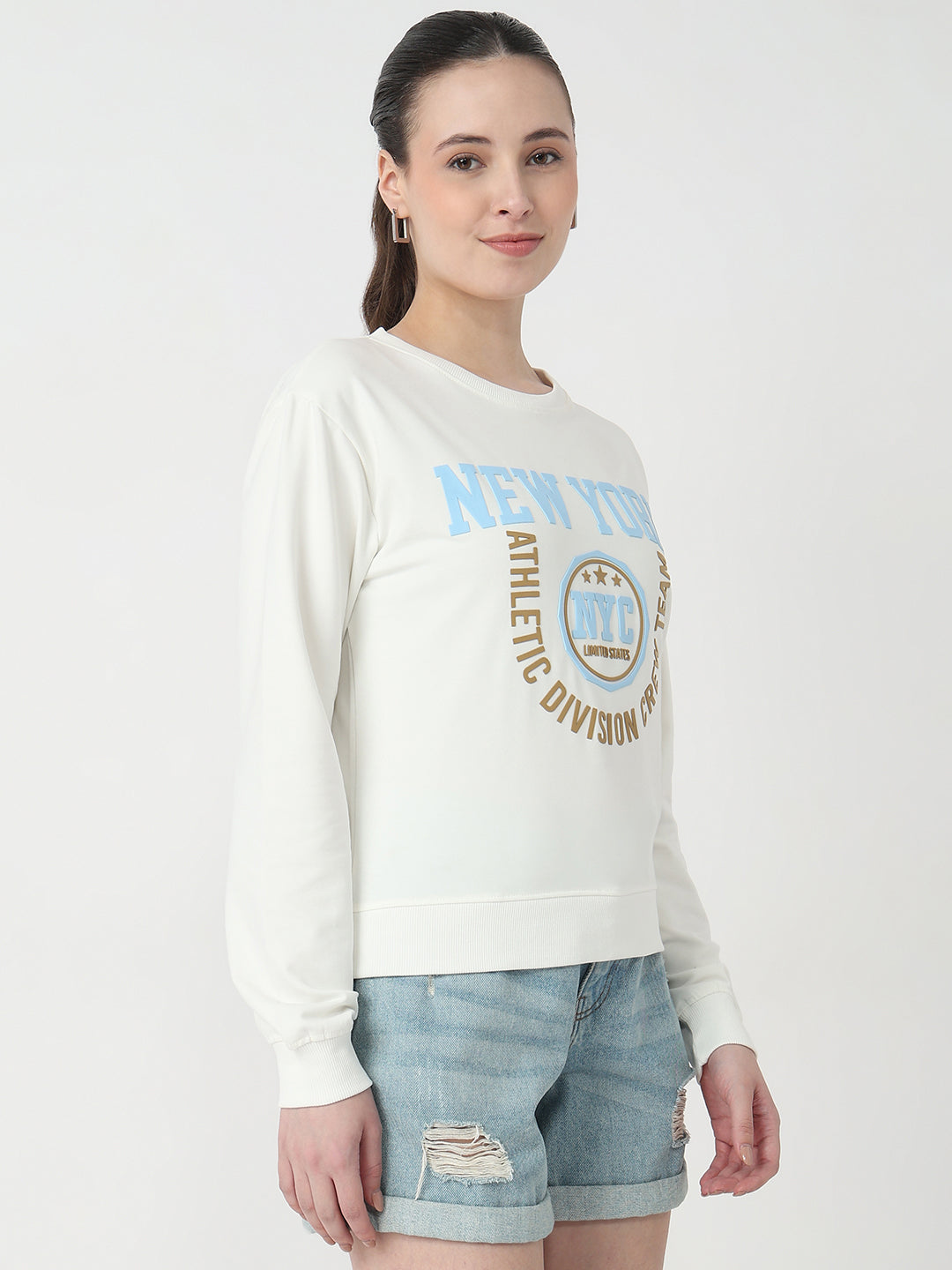 Women Off White Slim Fit Sweatshirt