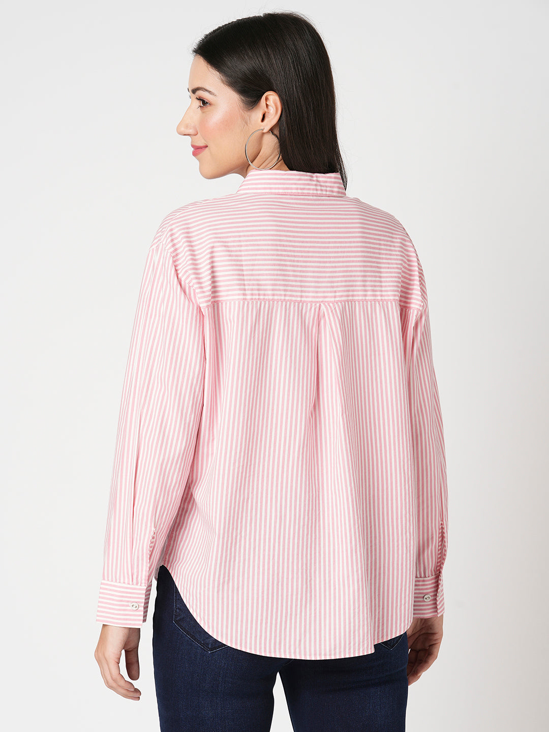 Women Peach/White Oversized Shirt
