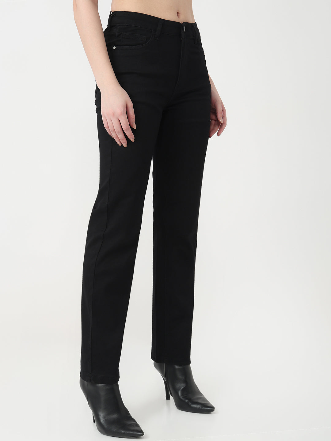 Women Black High-Rise Slim Straight Jeans