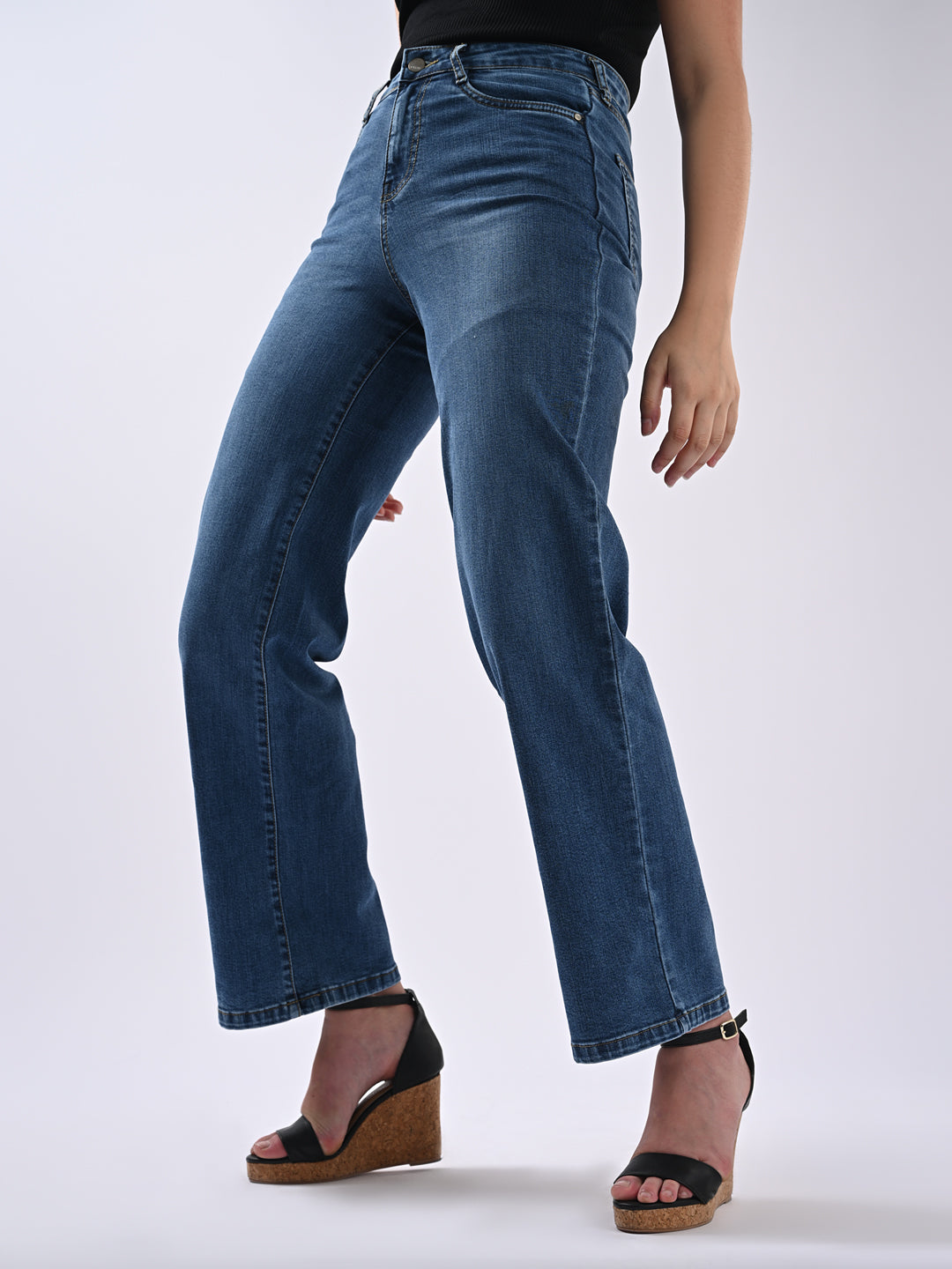 Women Blue High-Rise Wide Leg Jeans
