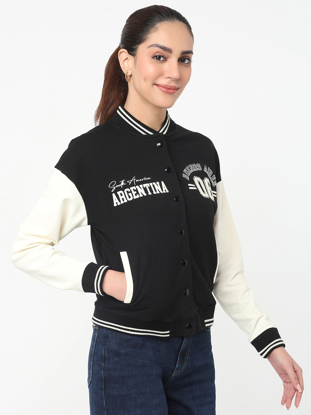 Women Black/Ivory Varsity Jacket