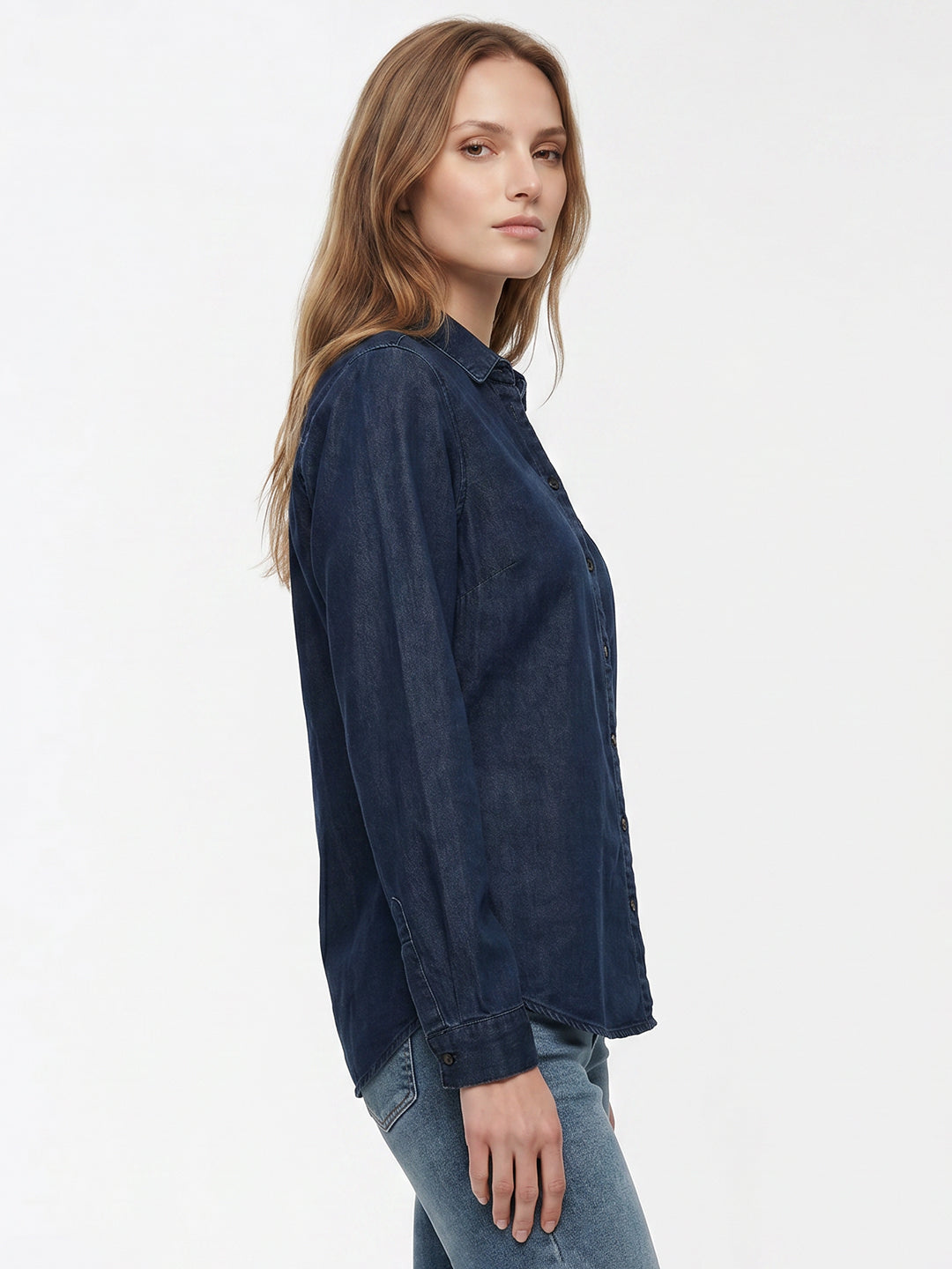 Women Dark Blue Denim Shirt