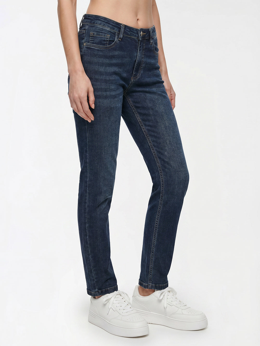 Women Blue High-Rise Slim Straight Fit Jeans
