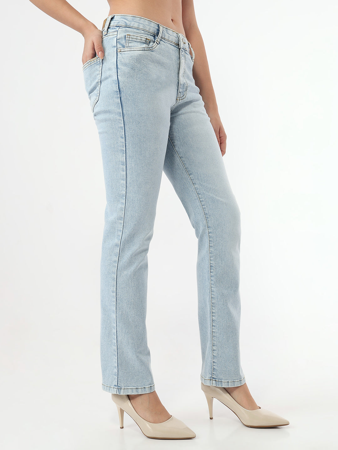 Women Light Blue High-Rise Slim Straight Jeans