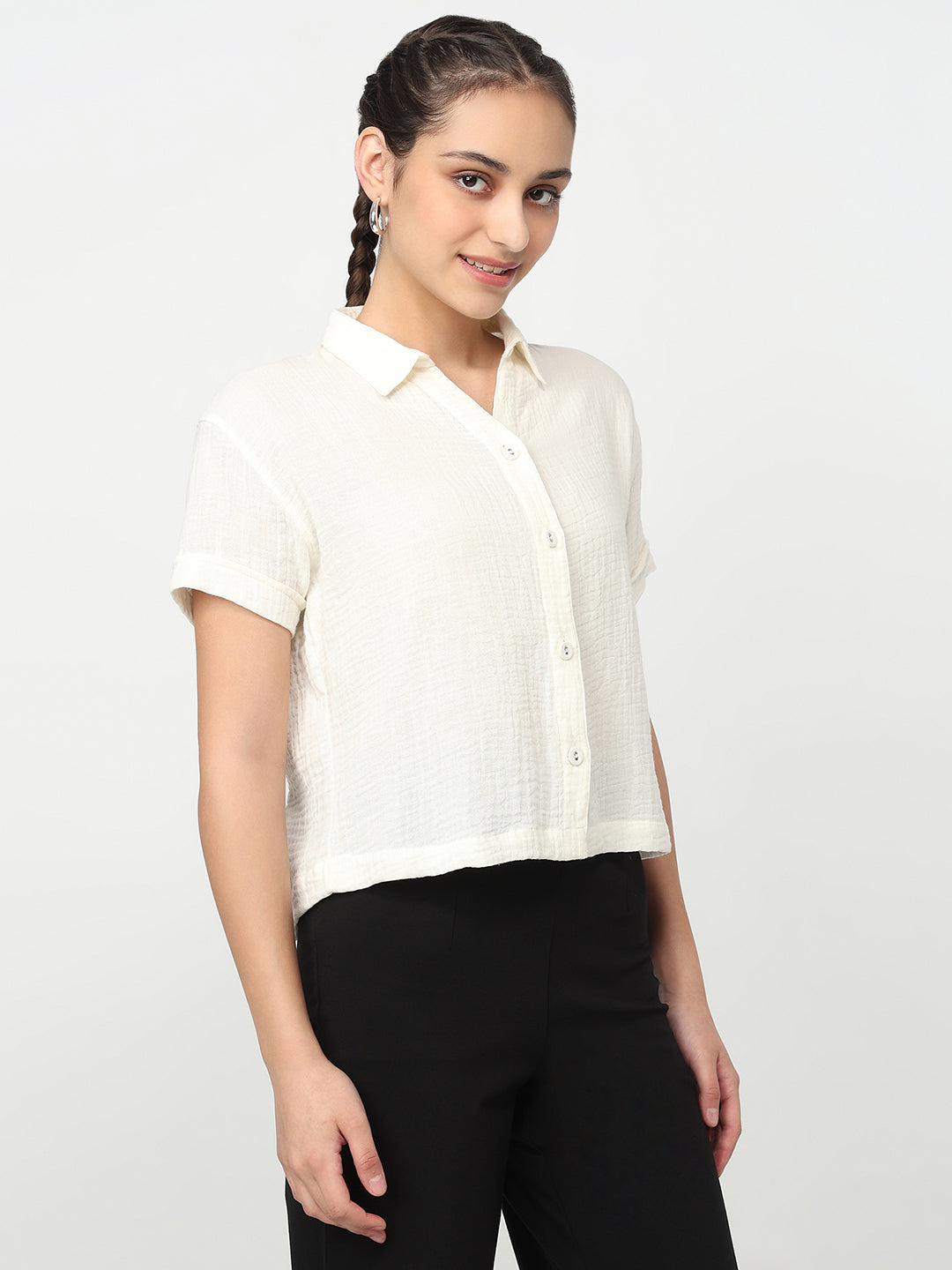 Women Ivory Crop Shirt