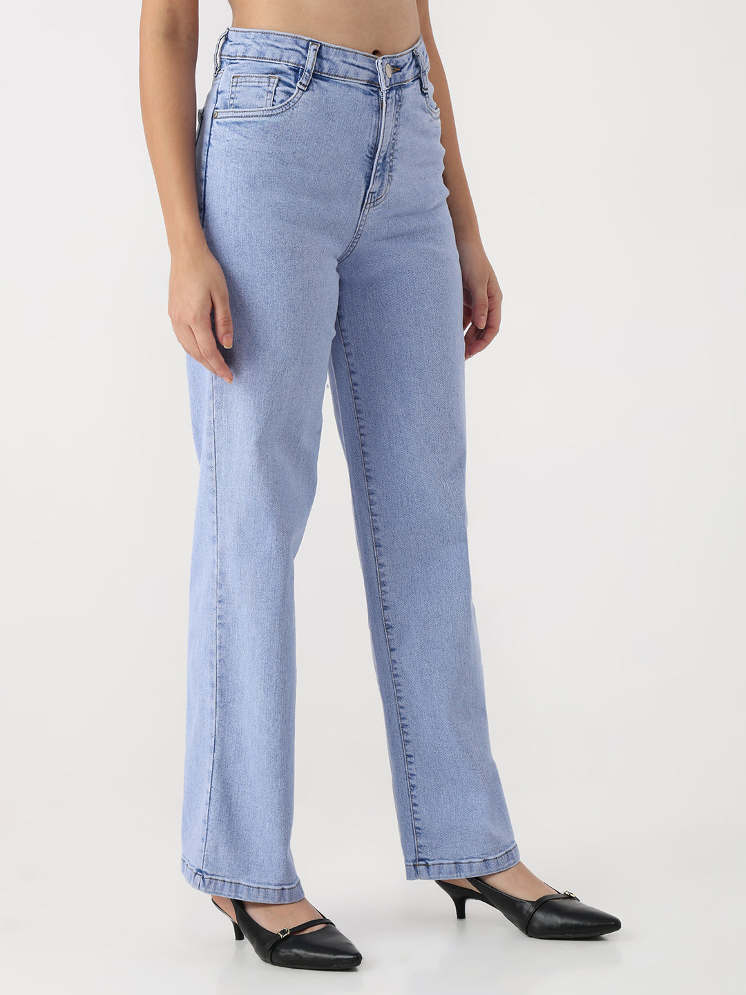 Women Light Blue High-Rise Straight Jeans