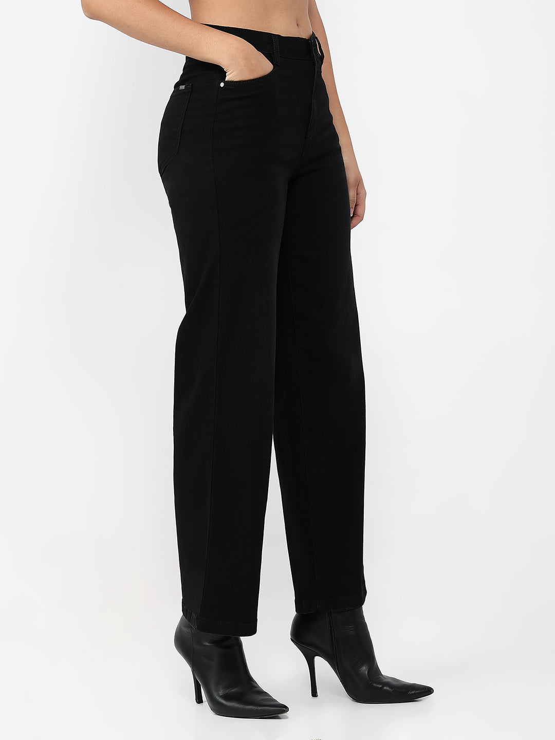 Women Charcoal High-Rise Straight Fit Jeans