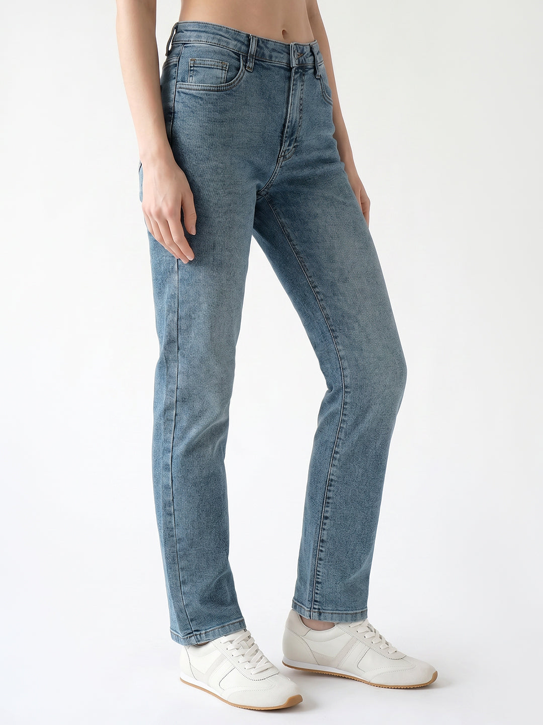 Women Blue High-Rise Slim Straight Fit Jeans