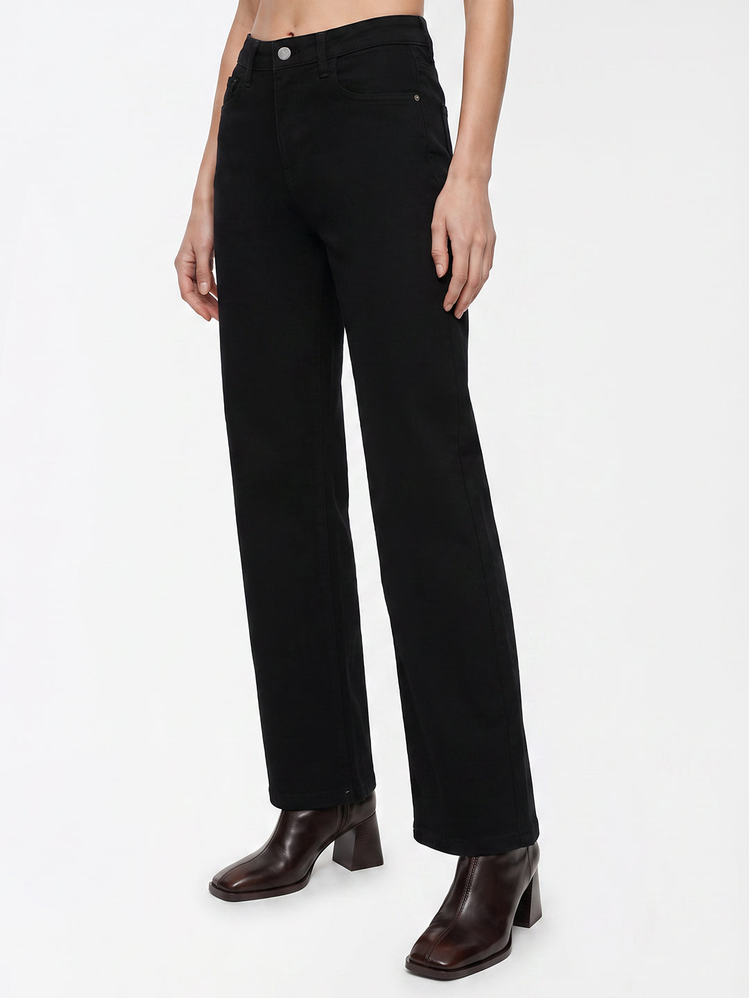 Women Black High-Rise Straight Fit Jeans