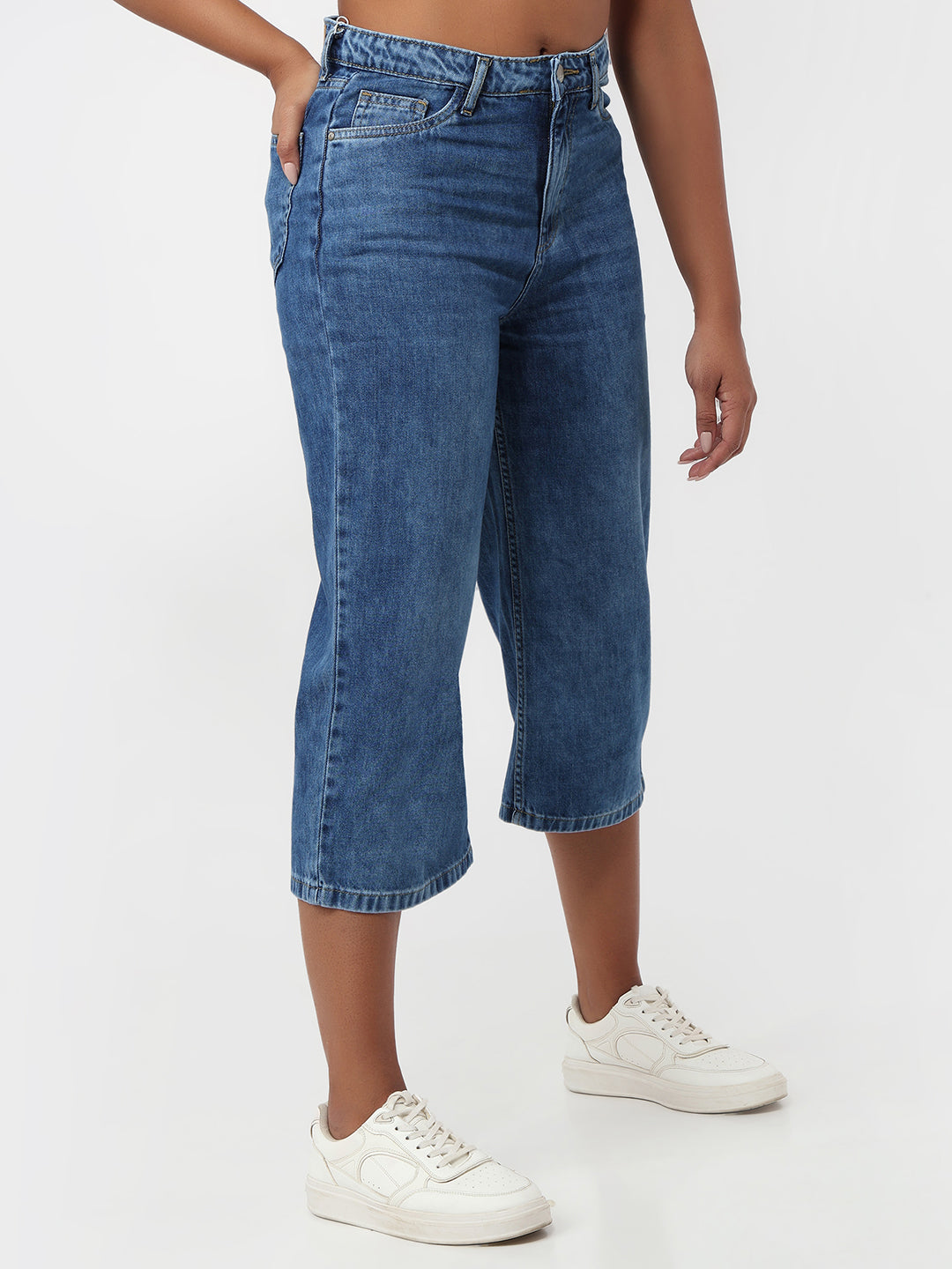 Light Blue High-Rise Denim Culottes