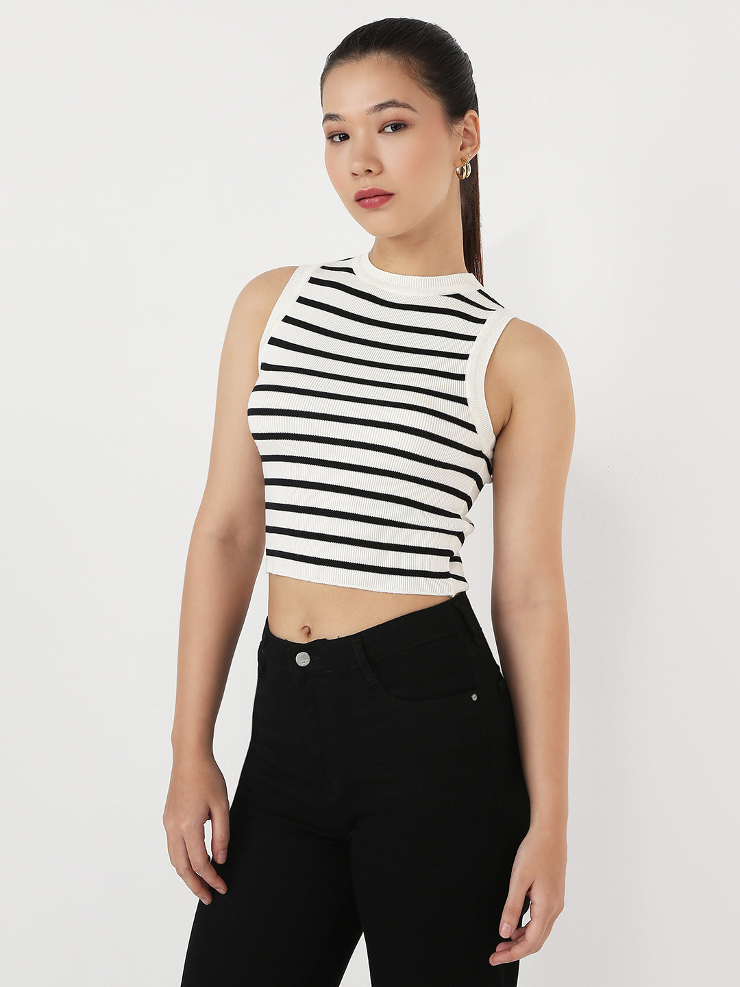 Women Black/White Slim Tank Top
