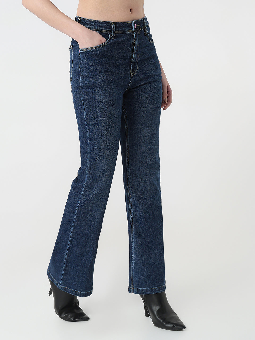 Women Dark Blue High-Rise Flare Jeans