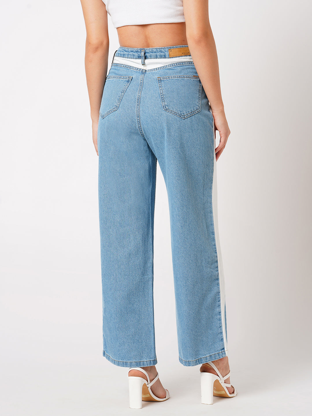 Women Light Blue Wide Leg Jeans