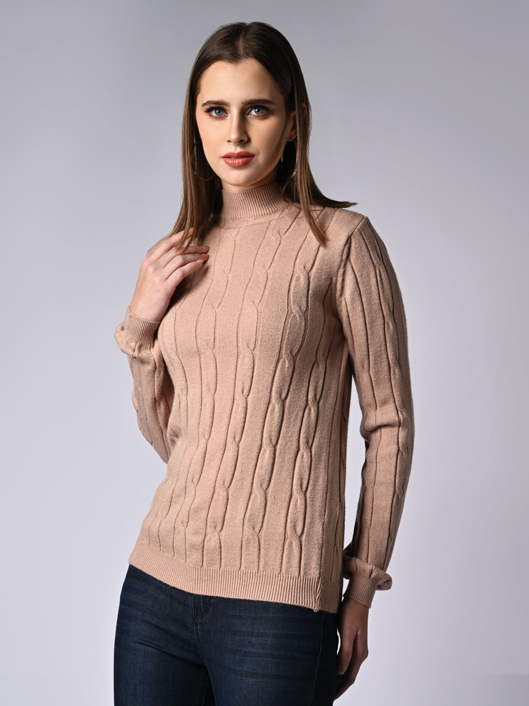 Women Beige Slim Fit Sweater