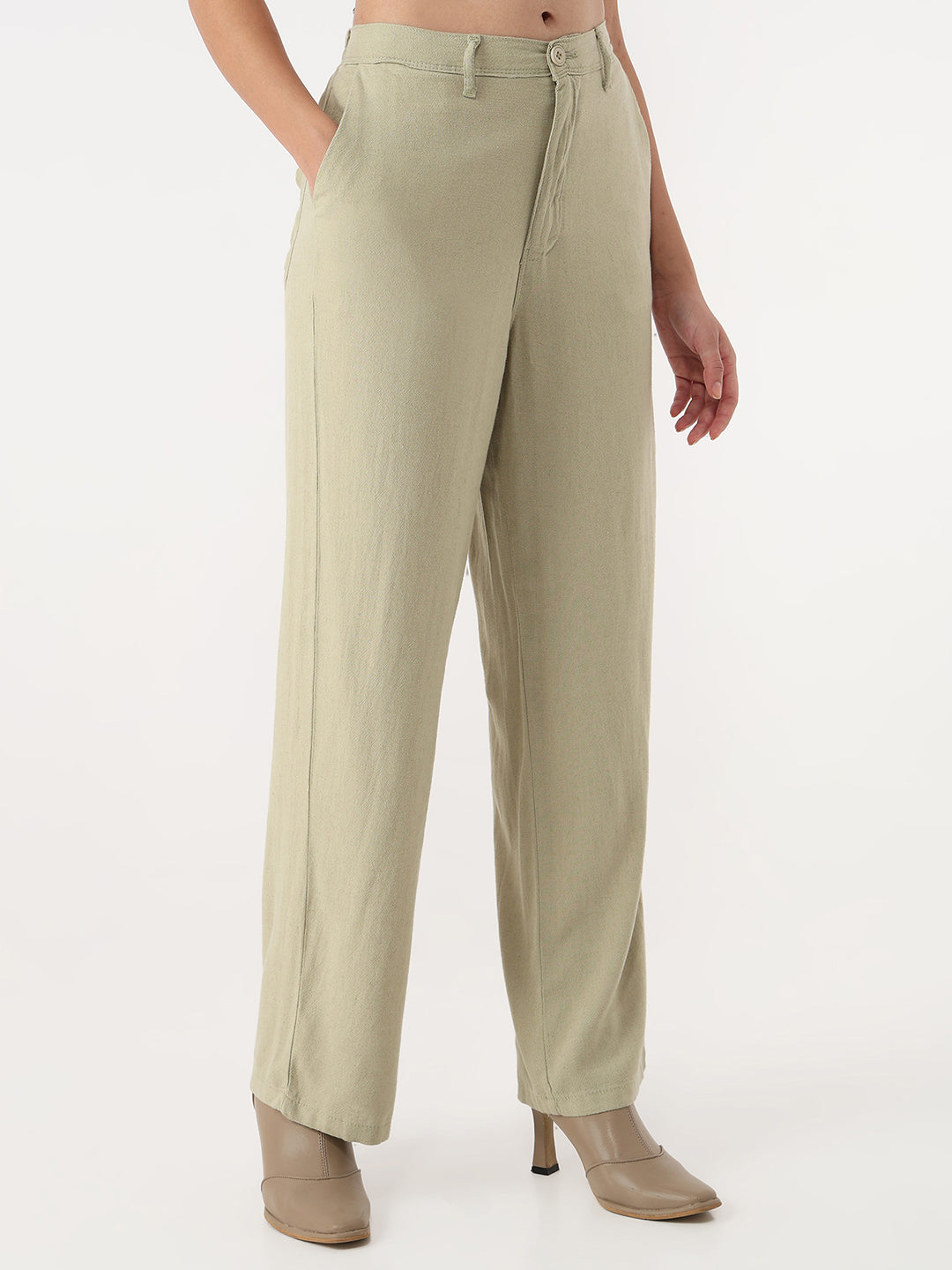 Women Light Olive Loose Straight Fit Korean Pants