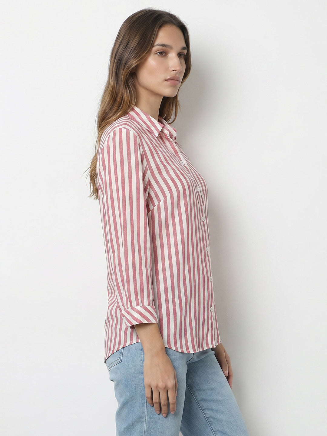 Women Dusty Pink/White Stripe Shirt