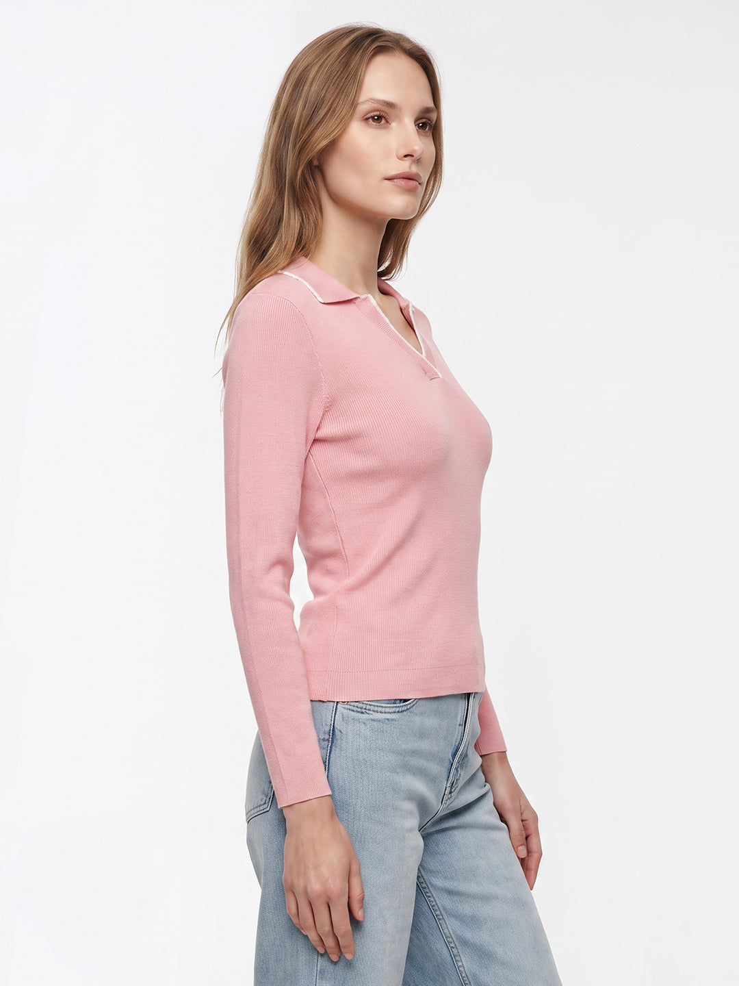 Women Peach Pink Flat Knit