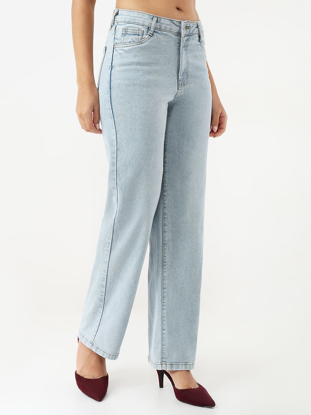 Women Light Blue High-Rise Straight Jeans